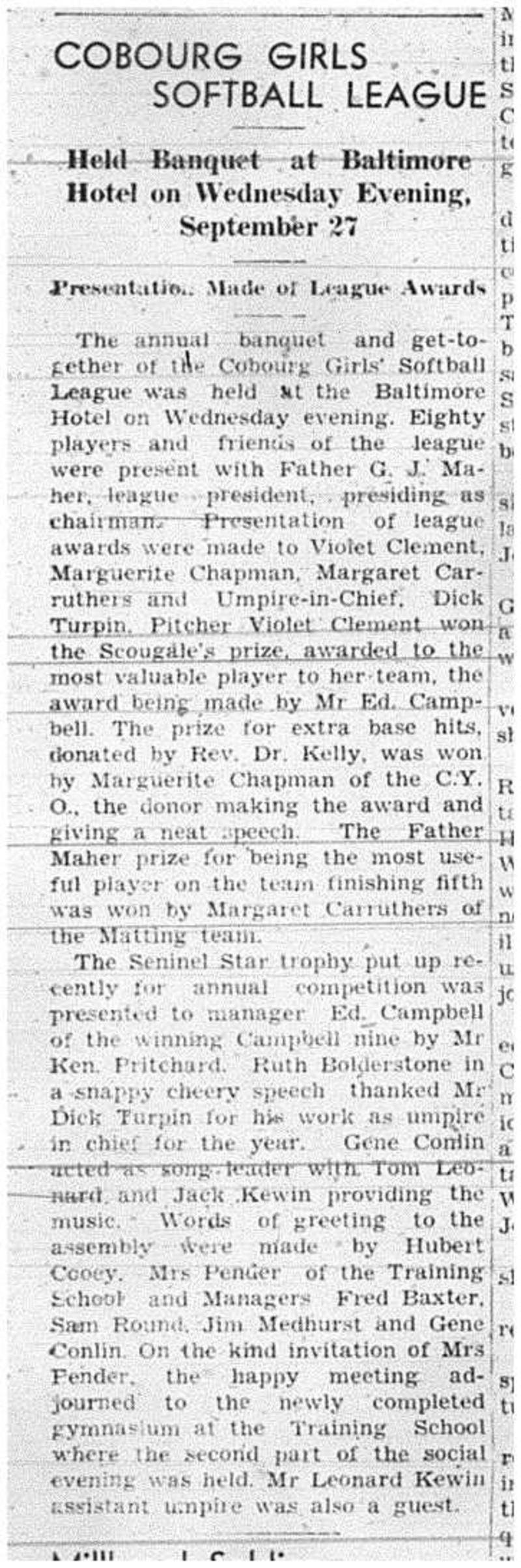 1944-10-05 Softball -Girls League Trophy Banquet