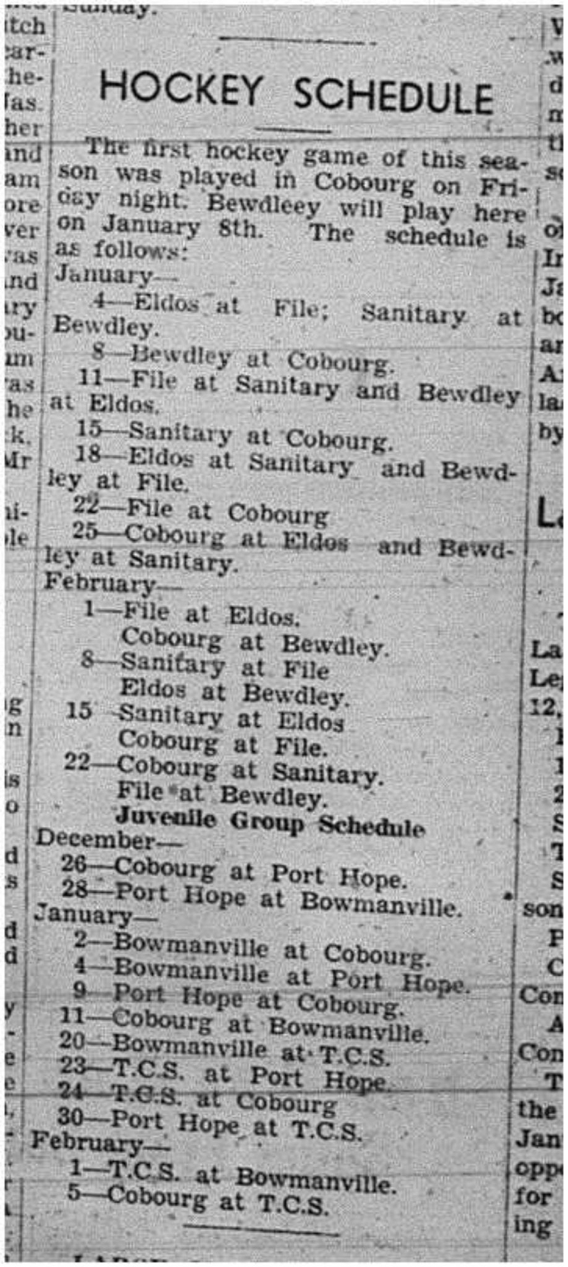 1945-01-04 Hockey - Schedule