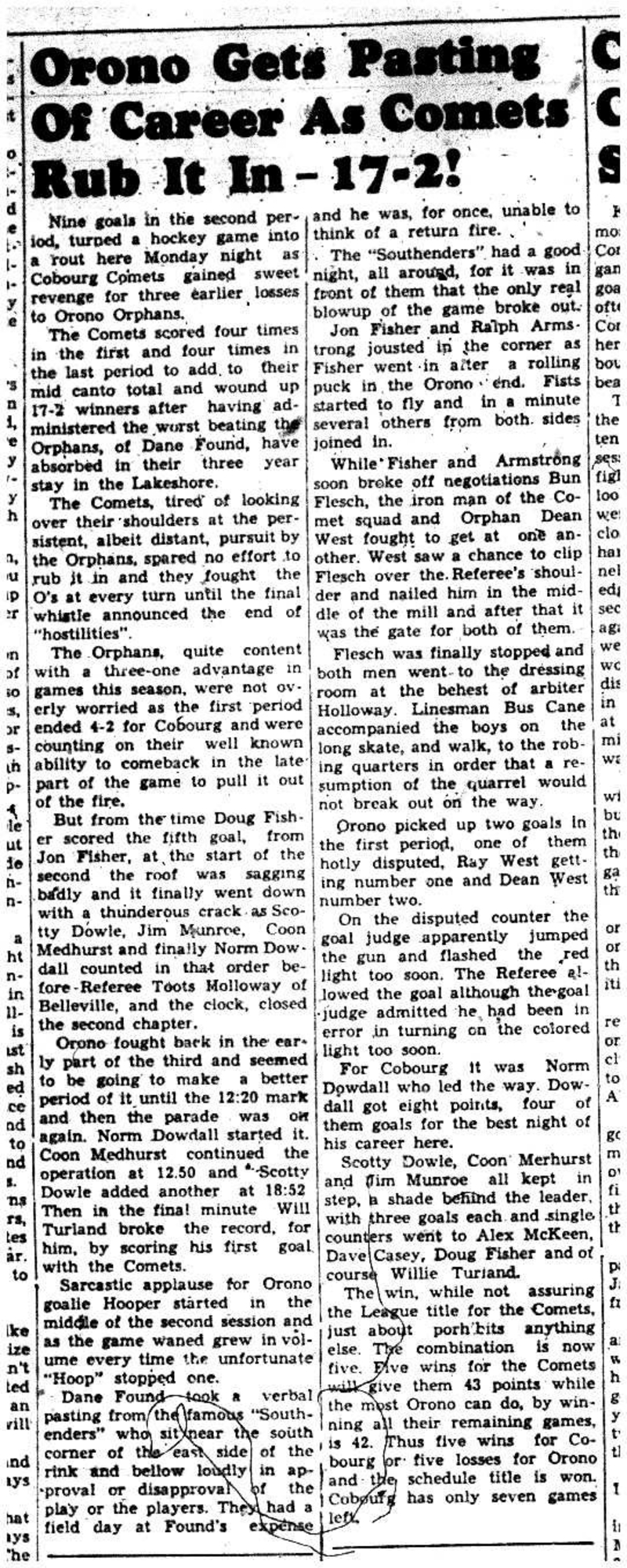 1955-01-20 Hockey -Comets vs Orno