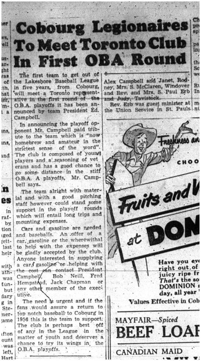 1955-08-25 Baseball -Lakeshore League Legionaires vs TO in OBA playoffs