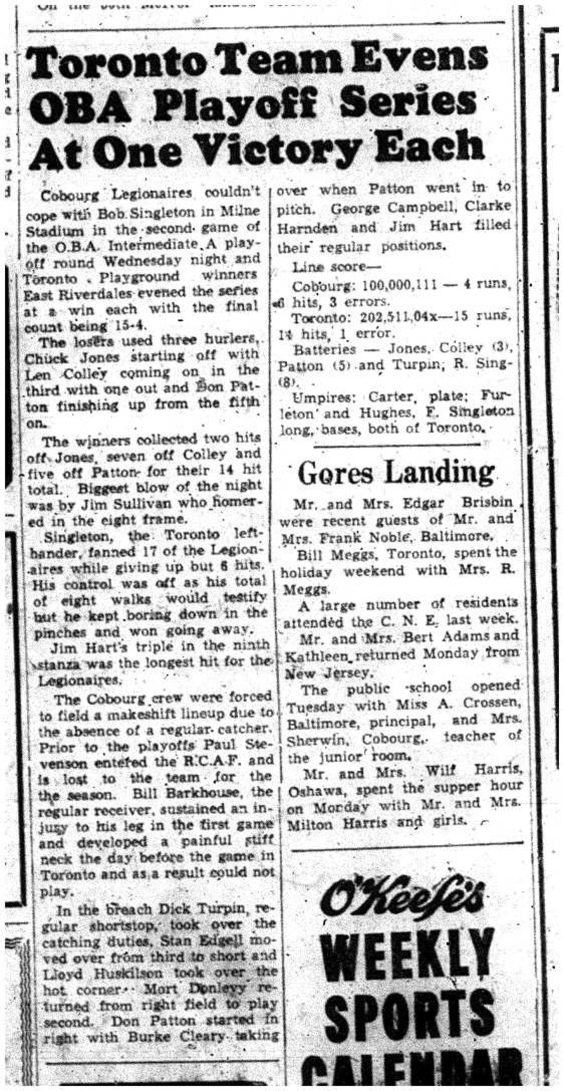 1955-09-08 Baseball -Legionaires lose Game 2 vs TO