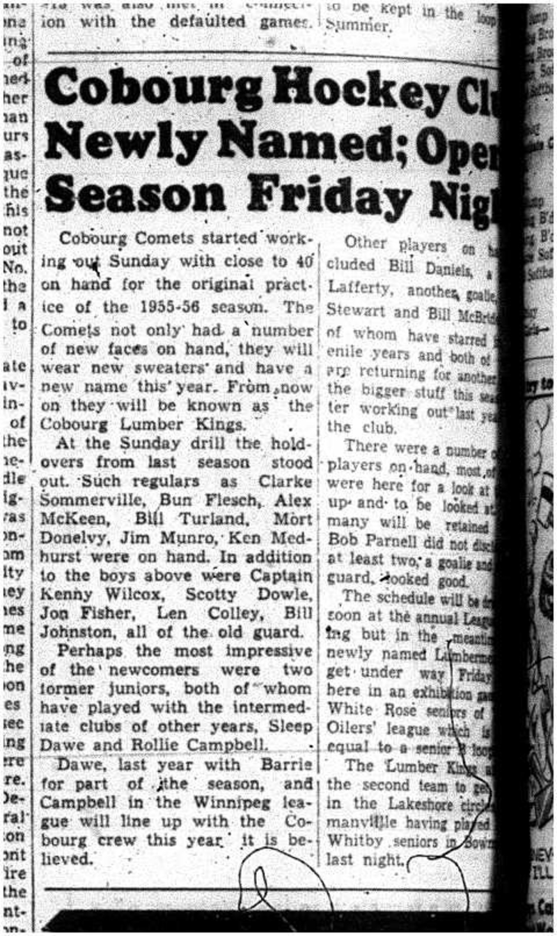 1955-10-20 Hockey -Intermediates renamed Lumber Kings