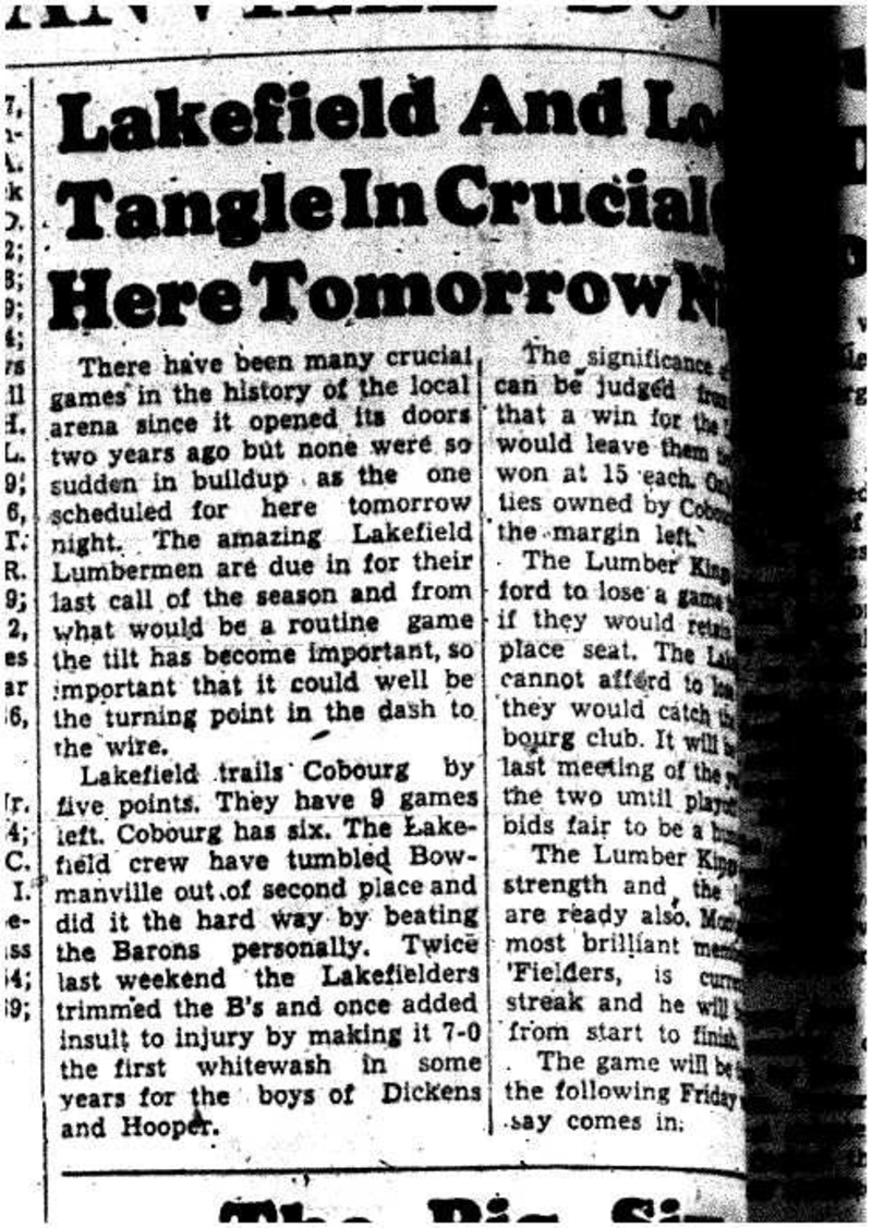 1956-02-02 Hockey -Intermediates vs Lakefield Lumbermen