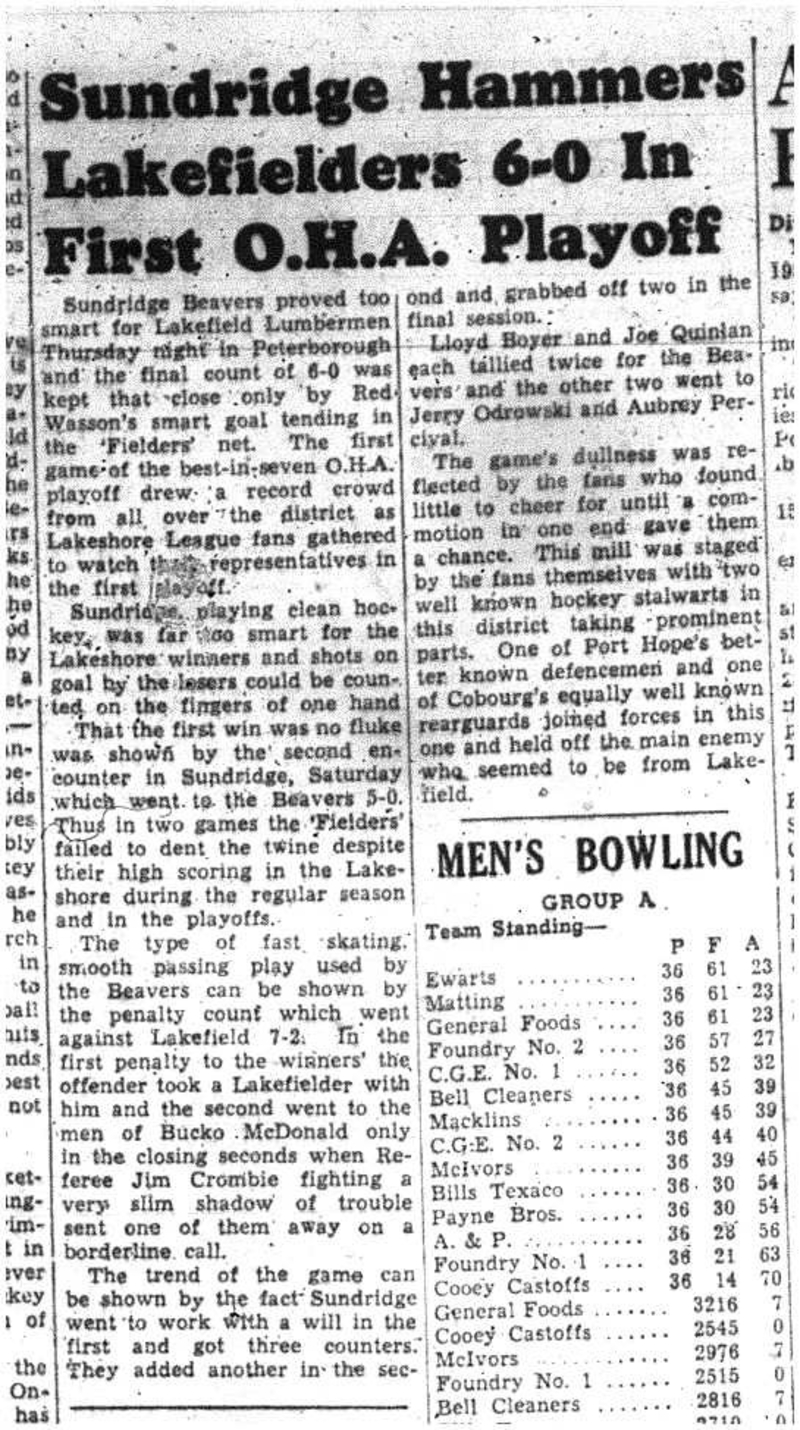 1956-03-29 Hockey -Intermediates-Lakefield lose game 1 OHA finals