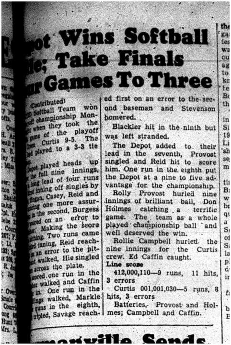 1956-10-04 Softball -Depot wins Finals