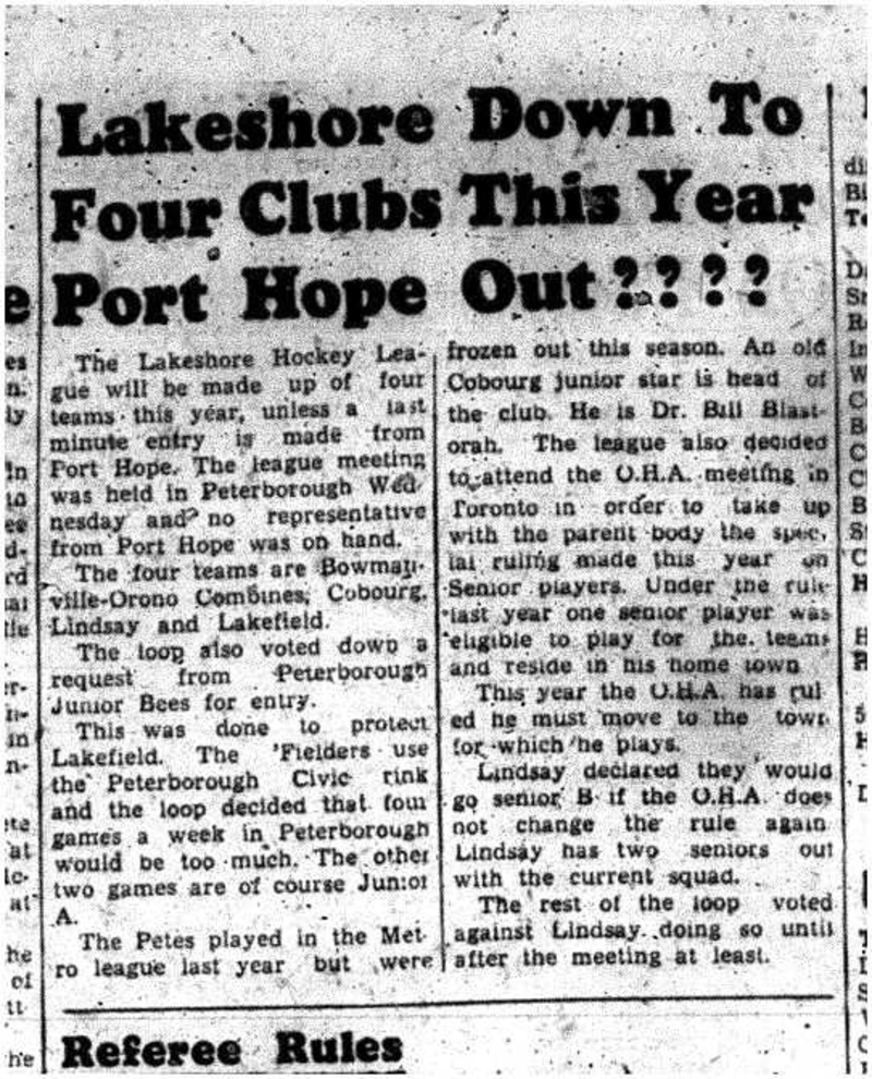 1956-11-01 Hockey -Intermediates-Lakeshore League