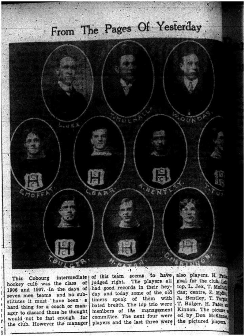 1957-02-07 Hockey -Cobourg Intermediates 1906 team photo