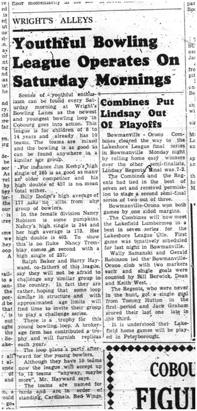 1957-03-14 Bowling -Wrights Bowling Lanes youth loop