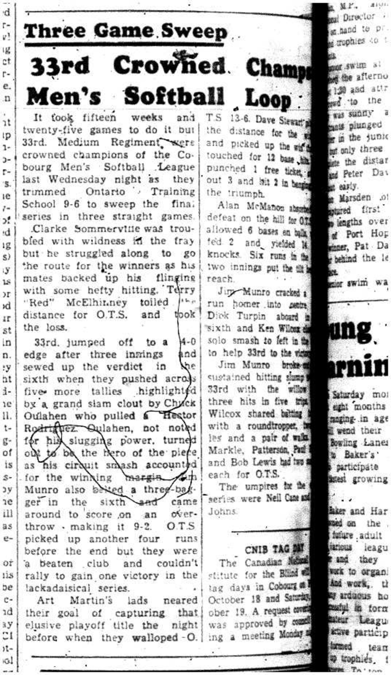 1957-09-12 Softball -Cobourg Mens League