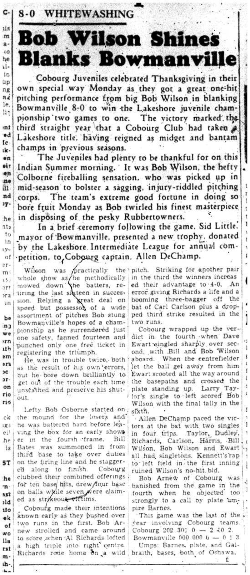 1957-10-17 Baseball -Juveniles vs Bowmanville