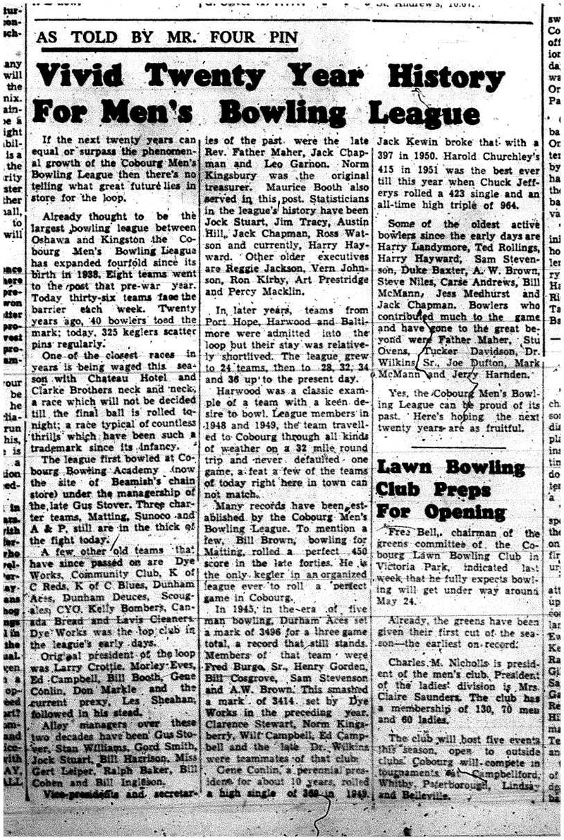 1958-05-01 Bowling -Mens League 20 years