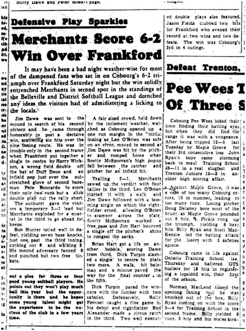 1958-06-05 Softball -Merchants vs Frankford-2nd in Belleville League