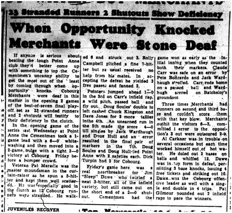 1958-08-16 Softball - Merchants vs Point Anne