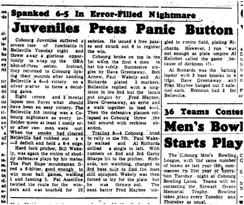 1958-08-28 Baseball -Juveniles vs Belleville