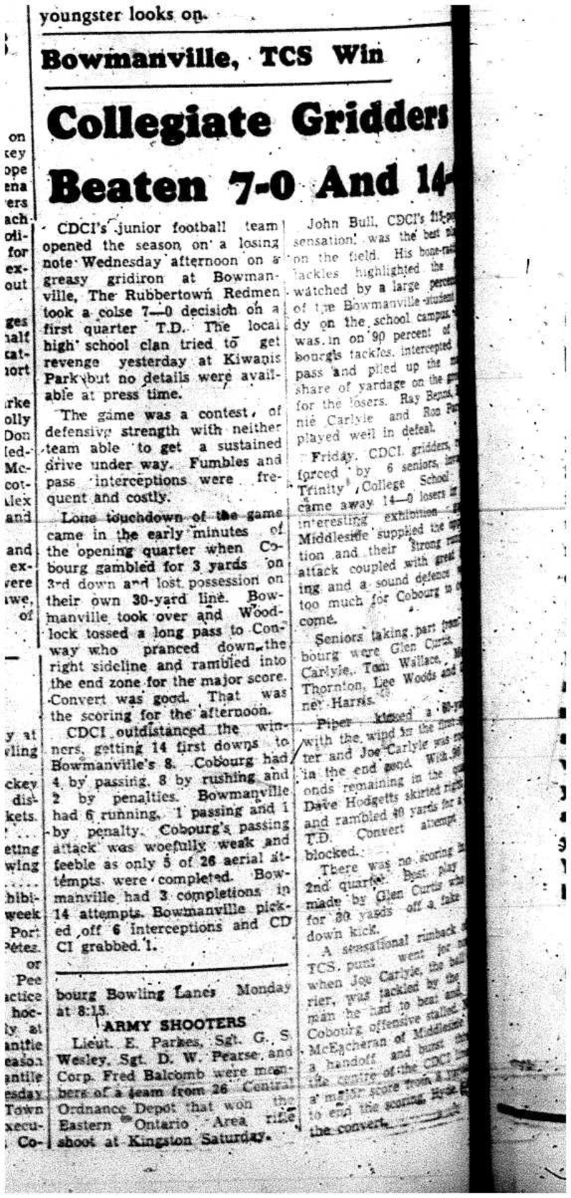 1958-10-16 School -CDCI Football vs Bowmanville