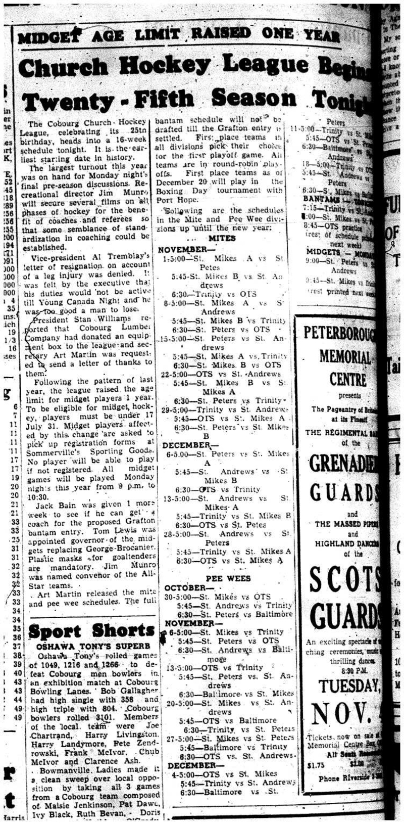 1958-10-30 Hockey -CCHL season start