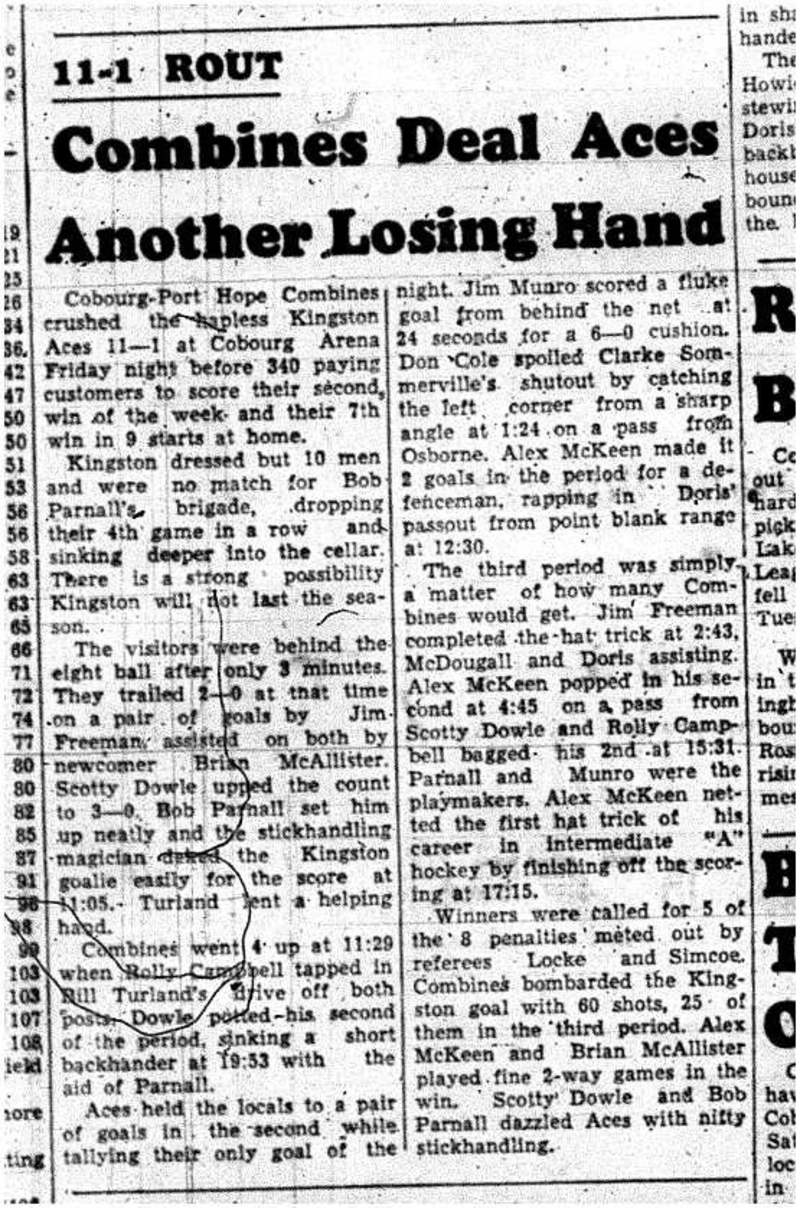 1959-01-15 Hockey -Intermediates-Cobourg-Port Hope Combines win