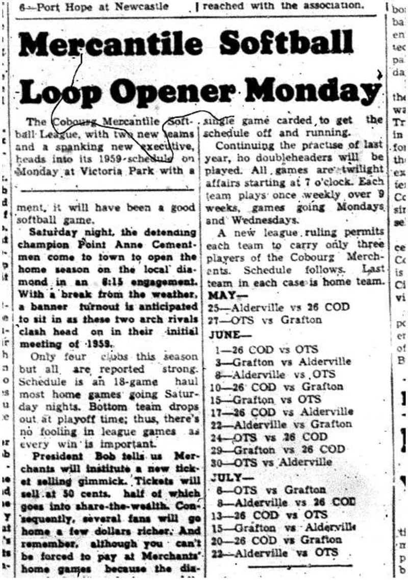 1959-05-21 Softball -Mercantile League opener