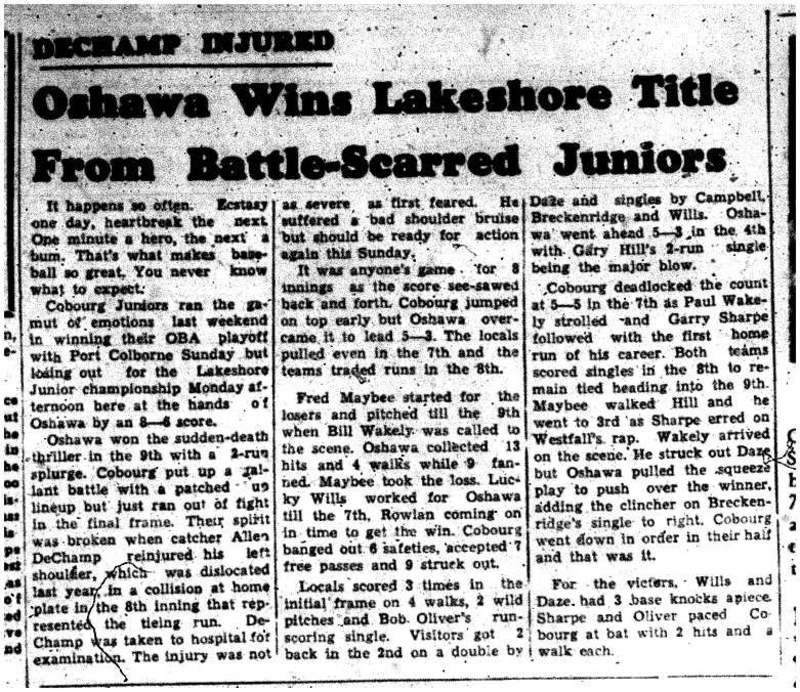 1959-09-10 Baseball -Juniors vs Oshawa for League Championship