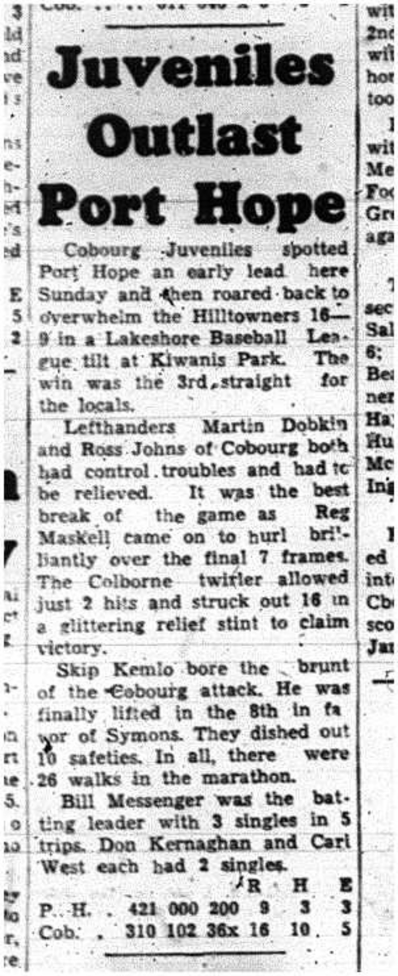 1960-07-14 Baseball -Juveniles vs PH