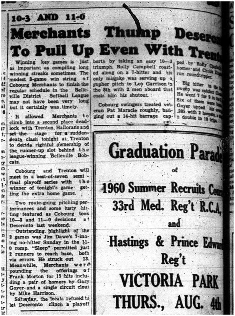 1960-07-28 Softball -Intermediate Merchants vs Deseronto