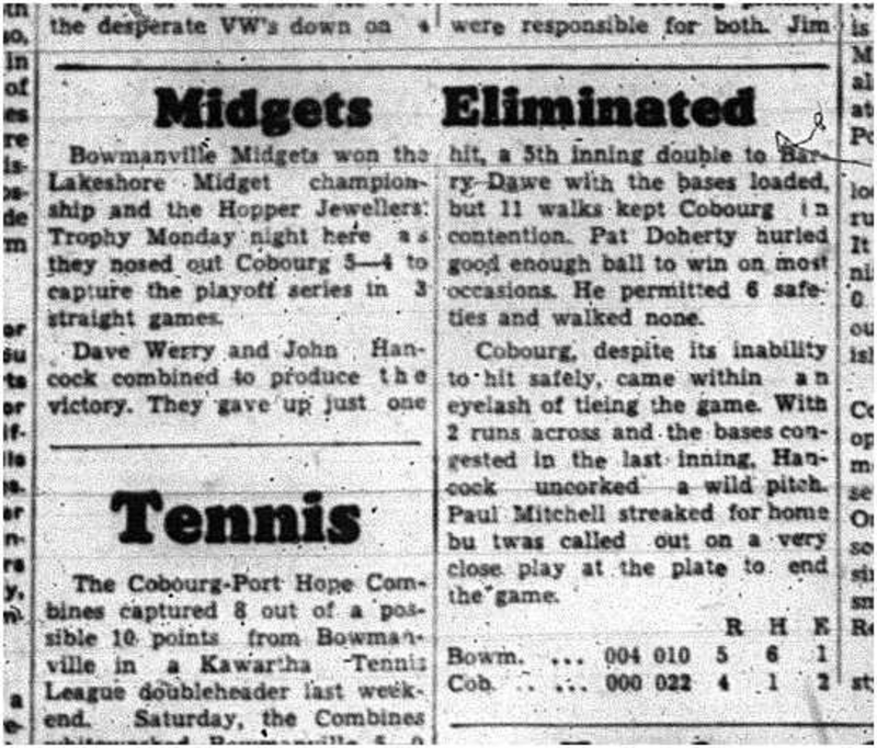 1960-08-11 Baseball -Midgets vs Bowmanville for Lakeshore Championship