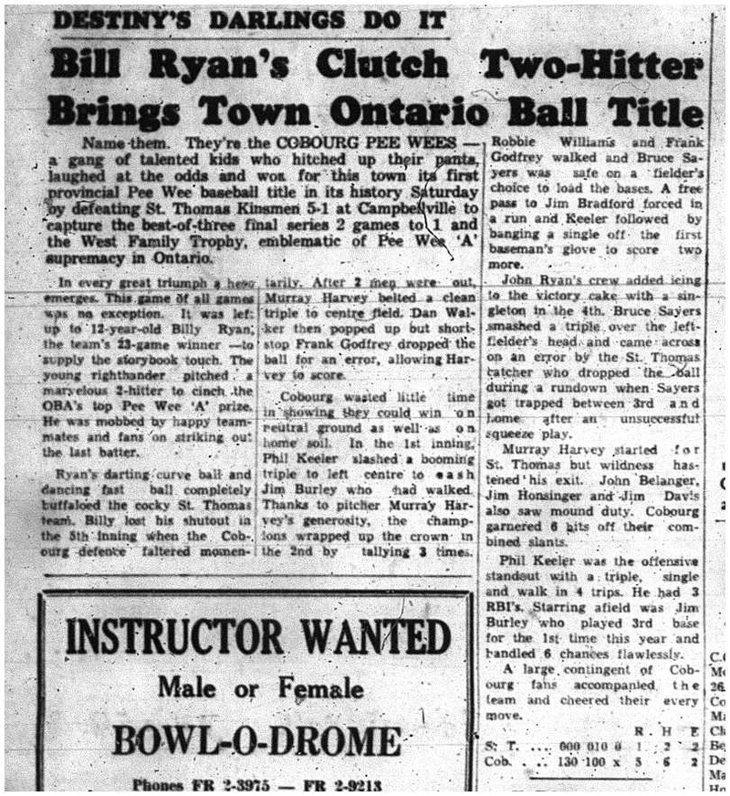 1960-10-06 Baseball -PeeWees vs St Thomas OBA Championship Game