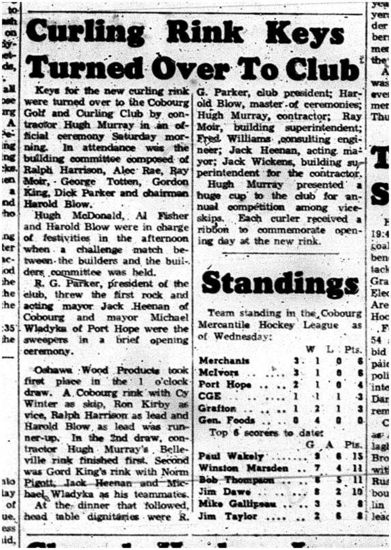 1960-11-24 Curling -Opening ceremonies for new rink