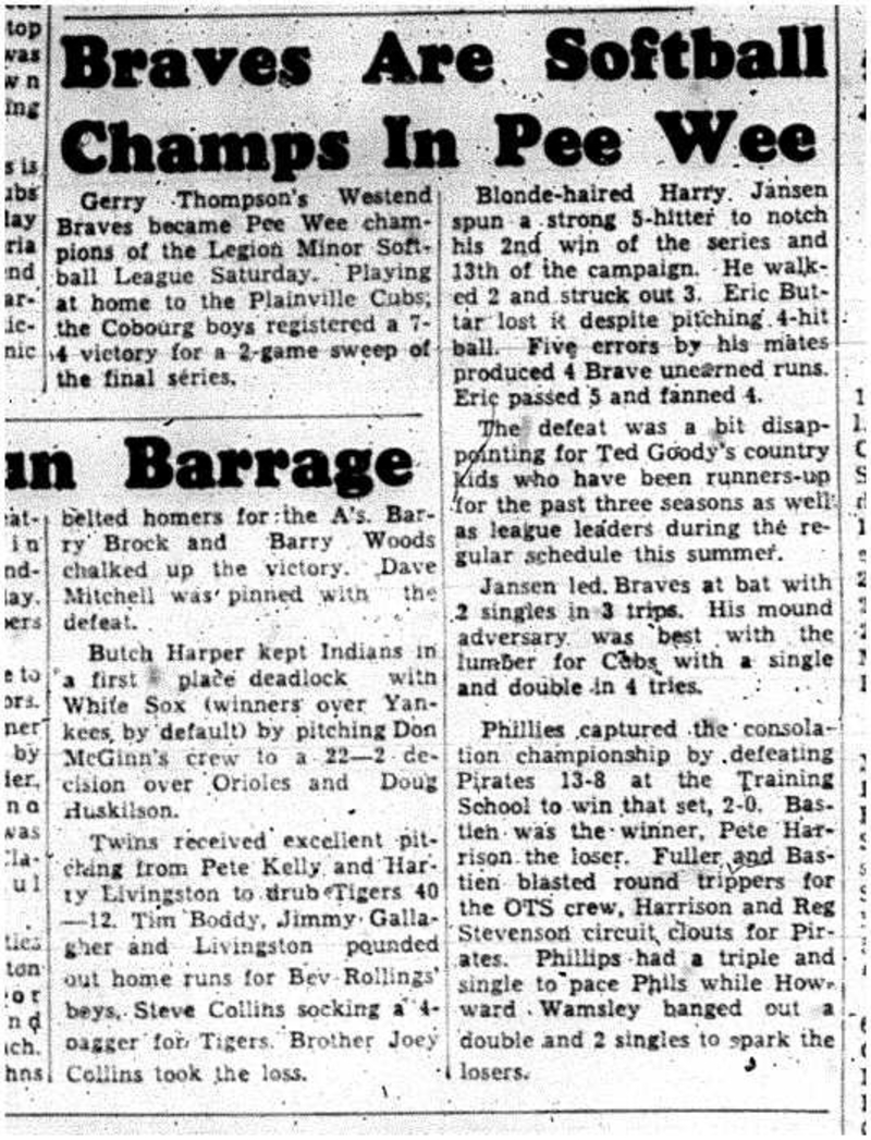 1961-09-27 Softball -PeeWee Braves vs Plainville Cubs for Championship
