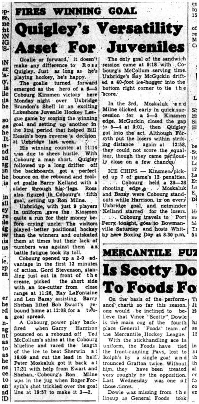1961-12-20 Hockey -Juvenile w-Quigley vs Uxbridge