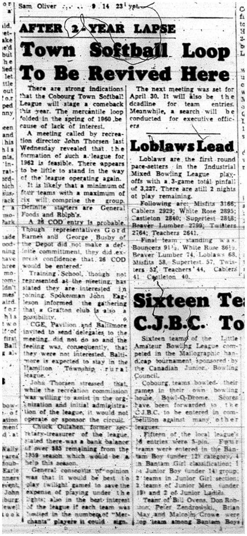 1962-04-25 Softball -town League revival
