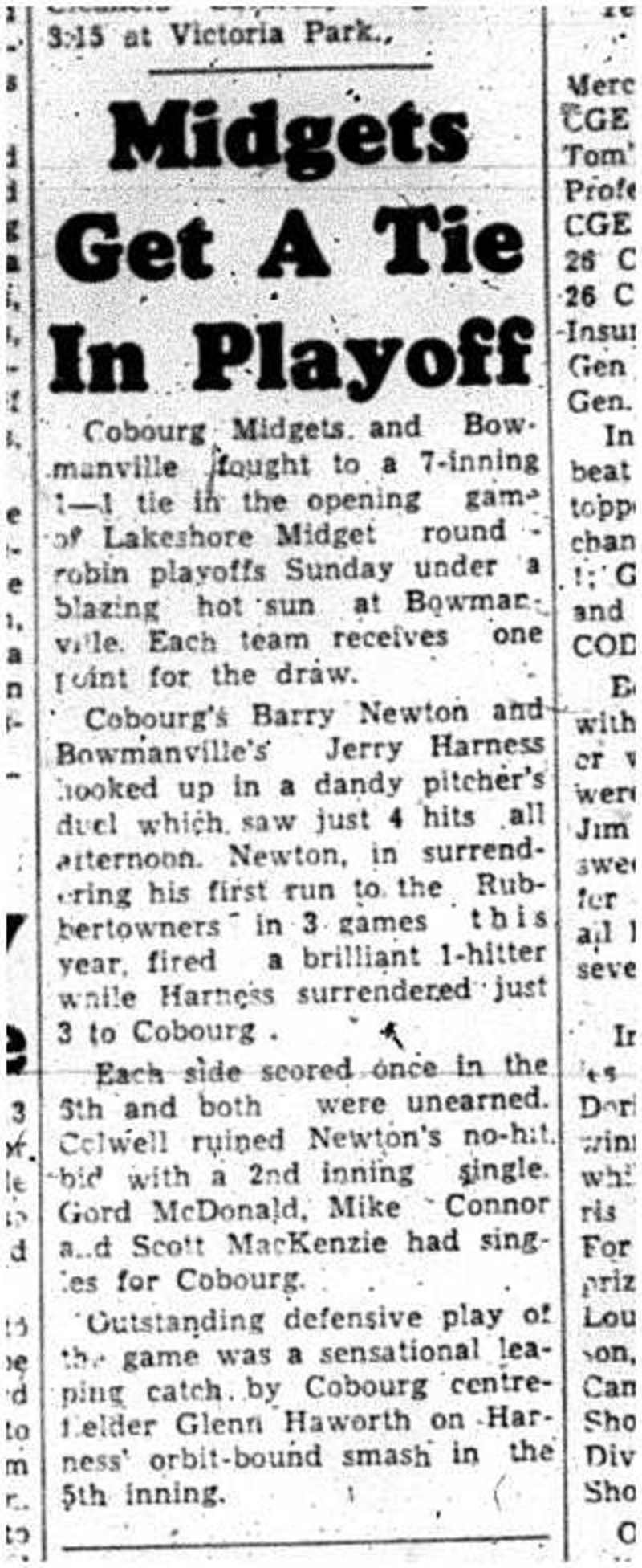1962-07-11 Baseball -Midgets vs Bowmanville