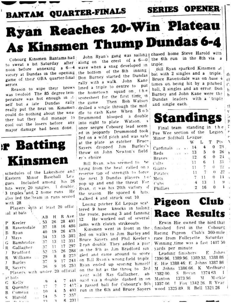 1962-09-05 Baseball -Bantams vs Dundas OBA playoffs