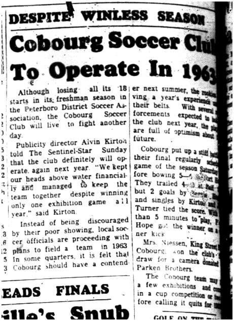 1962-09-12 Soccer -Cobourg in Peterborough District League
