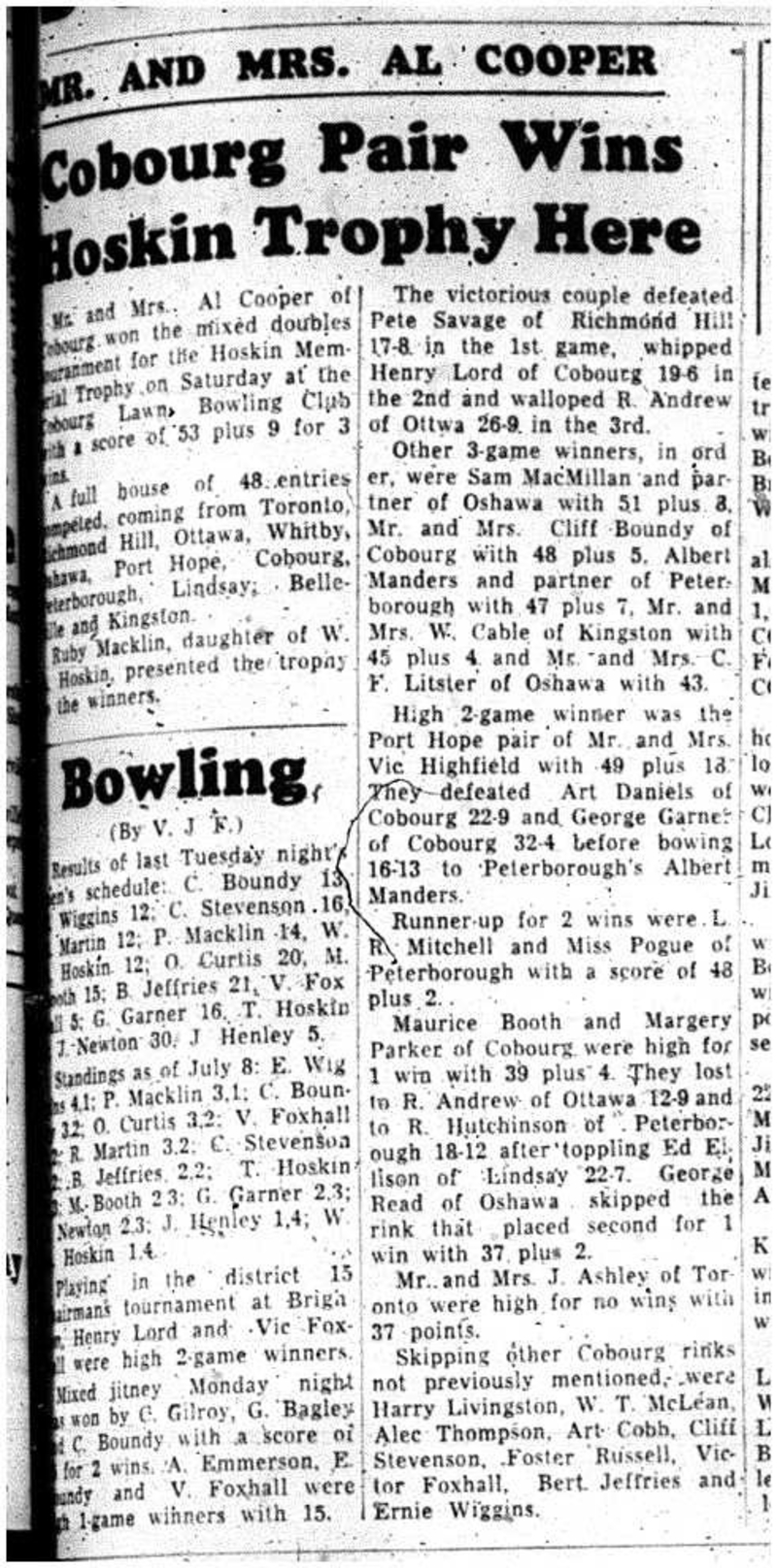 1963-07-10 Lawn Bowling -Hoskin Memorial Trophy