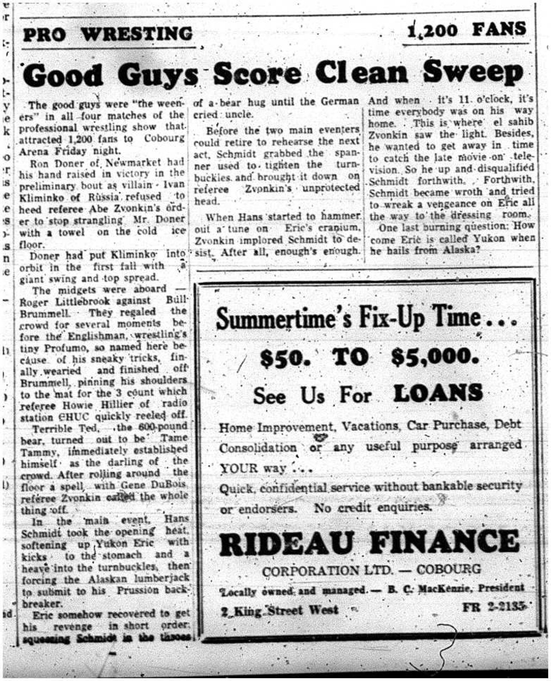 1963-07-10 Wrestling -Pros at Cobourg Arena