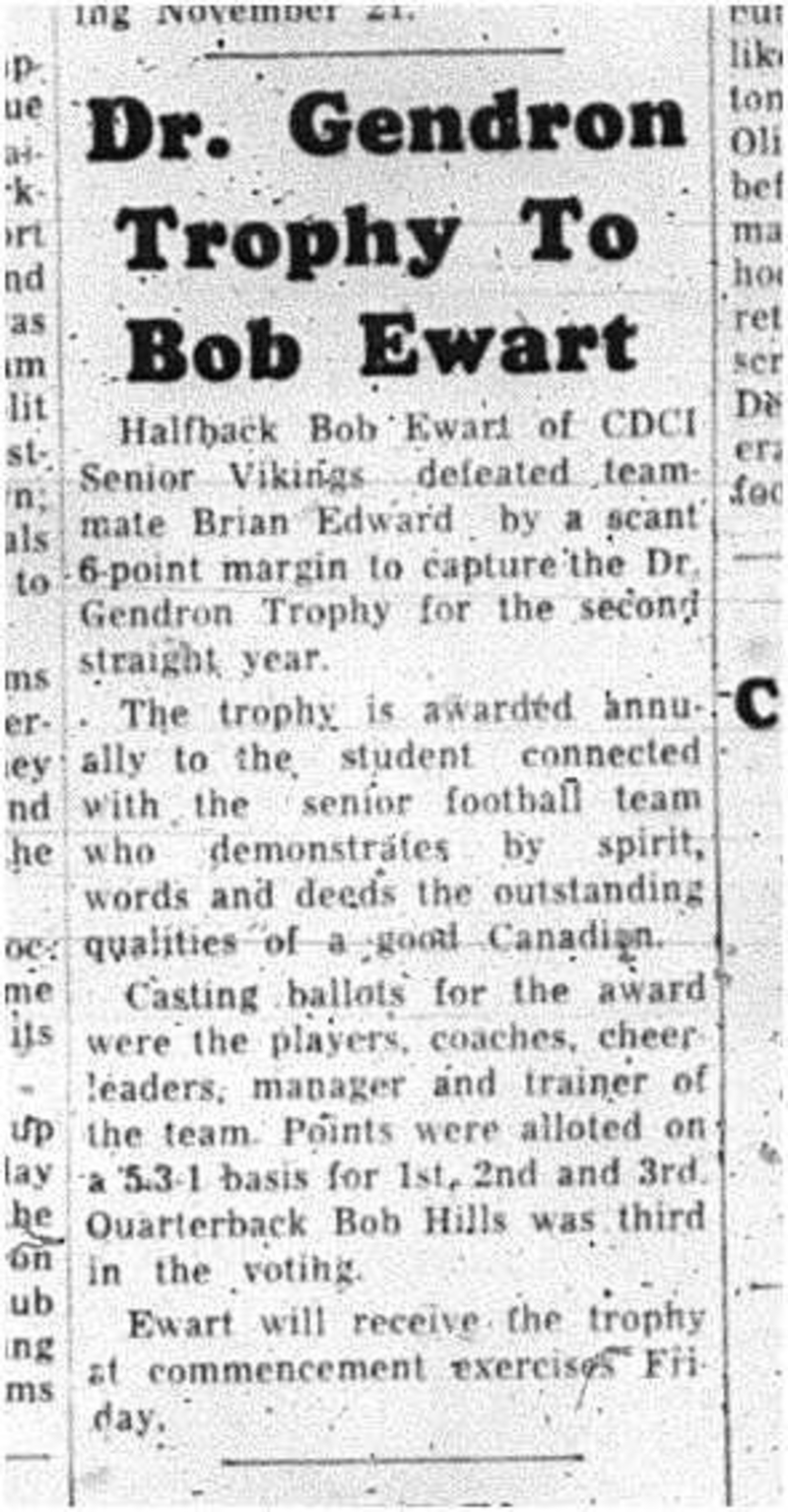 1963-11-18 School -Football CDCI East Ewart wins Gendron trophy