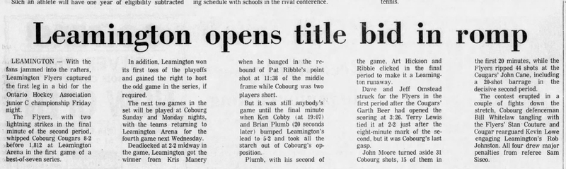 1972-04-15 Hockey -Cougars JrC Game1 loss to Leamingtom -Windsor Star