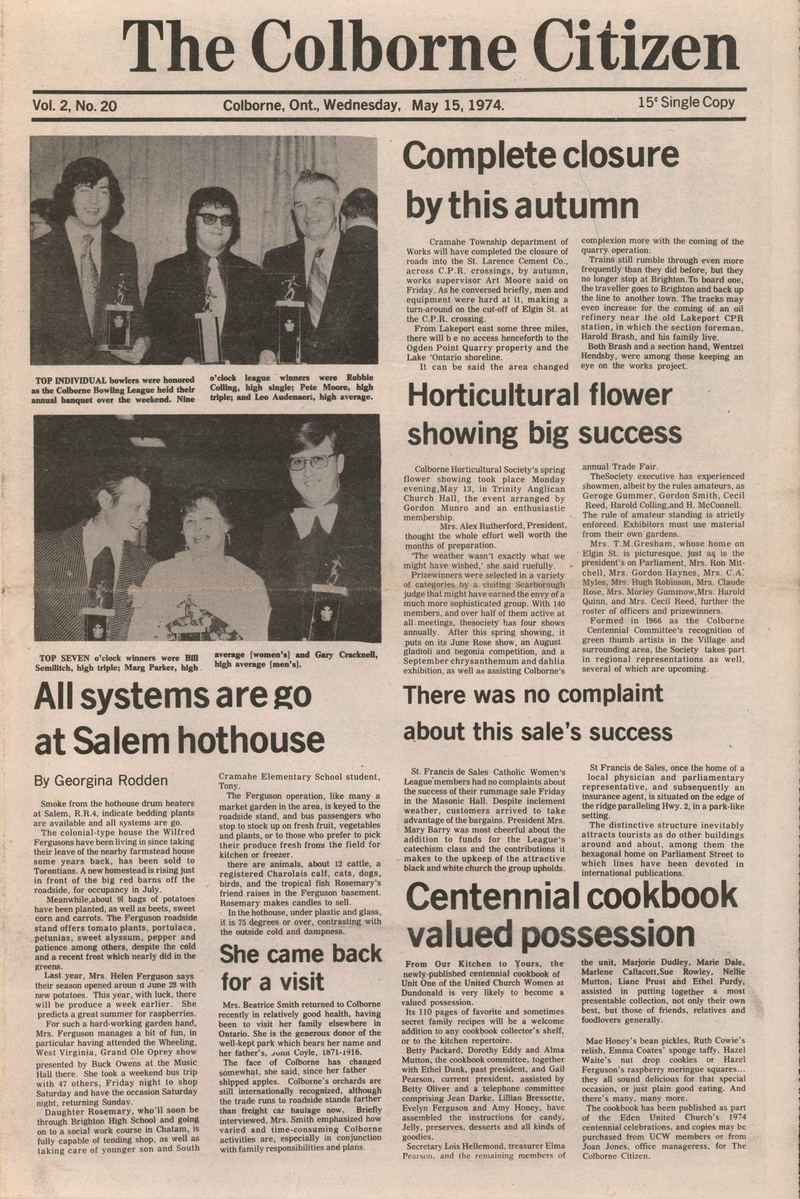 1974-05-15 Bowling -Colborne Bowling League awards -Colborne Citizen