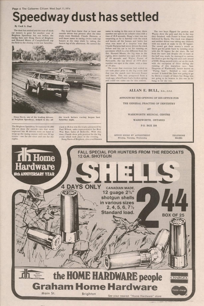 1974-09-11 Car Racing -Brighton Speedway closer -Colborne Citizen