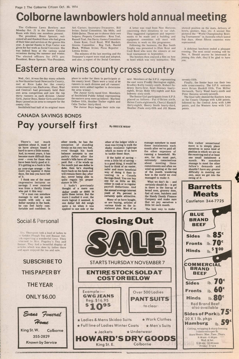 1974-10-30 Lawn Bowling -Annual meeting -Colborne Citizen