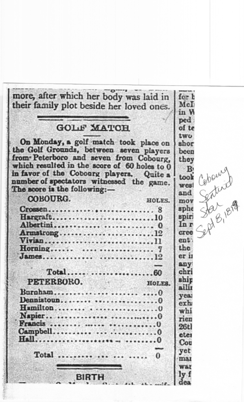 1899-09-08 Golf -Cobourg vs Peterborough