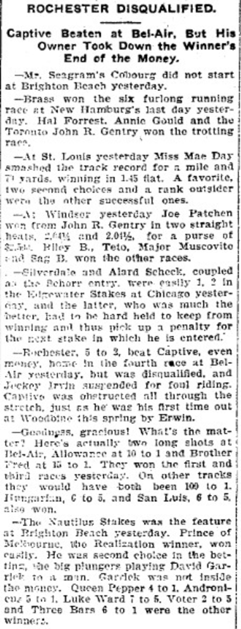 1900-07-13 Horse Racing -Seagram-Cobourg-TO Star