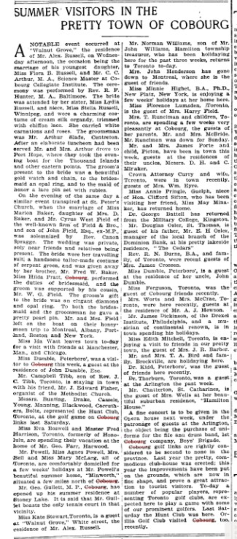 1900-07-14 Golf -Summer Visitors to Cobourg-TO Star