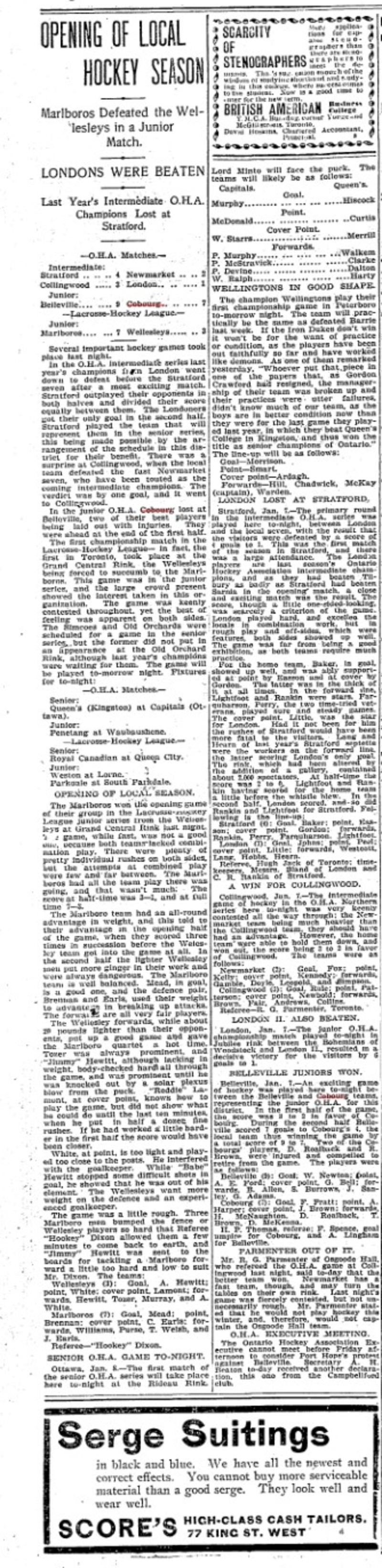 1901-01-08 Hockey -Juniors vs Belleville-TO Star