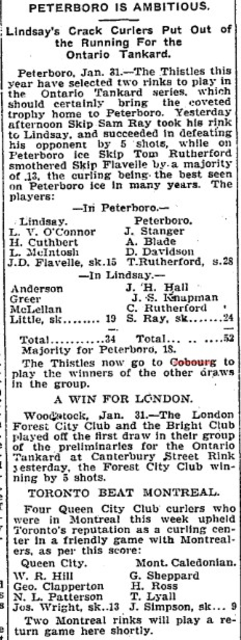 1901-01-31 Curling -Ptbo Thistles to Tankard at Cobourg-TO Star