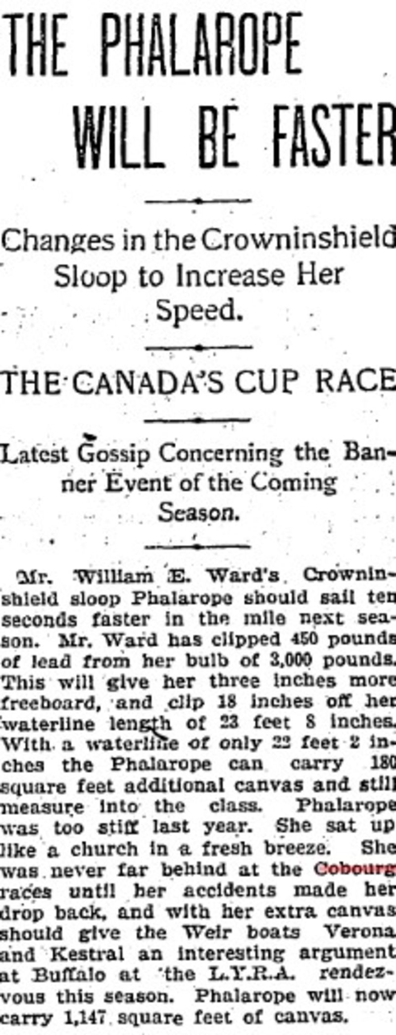 1901-03-09 Yacht Racing -Phalarope at Cobourg races-TO Star