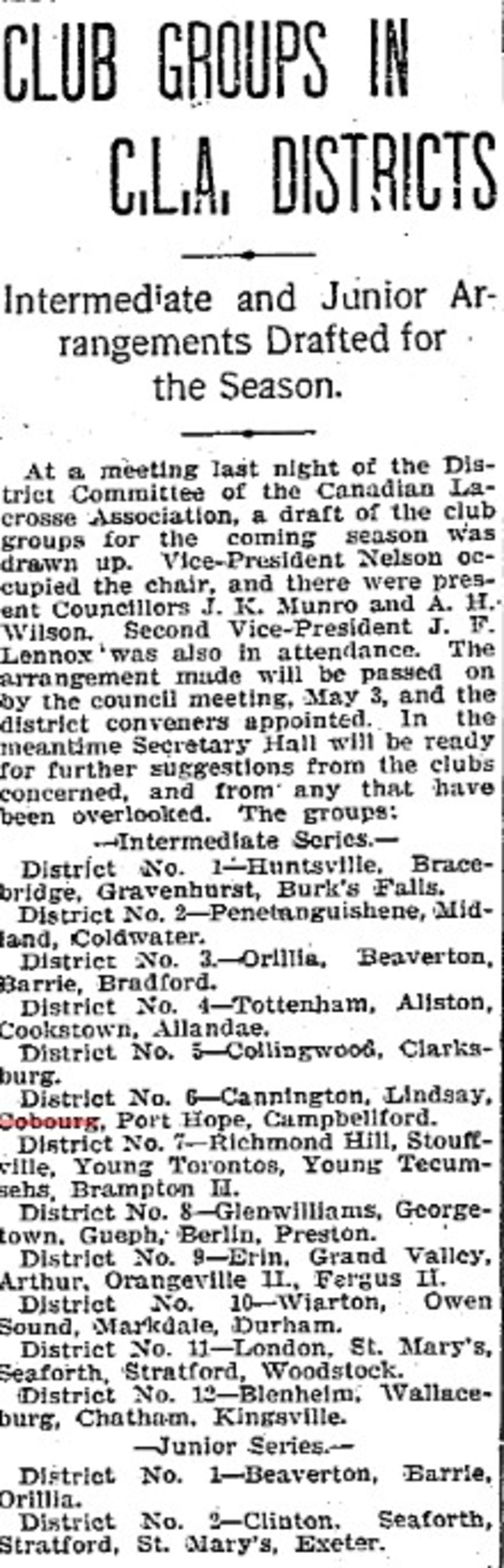 1901-04-20 Lacrosse -Clubs in Groups arranged-TO Star