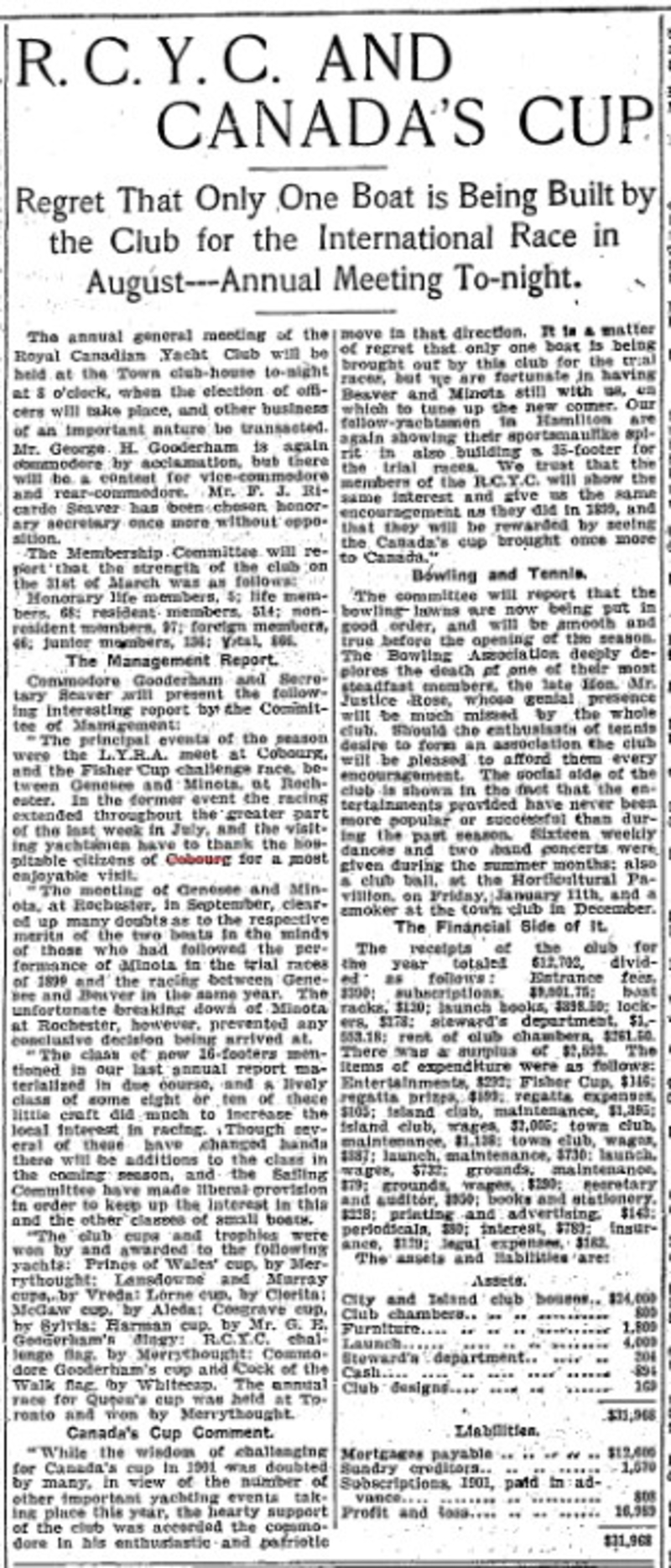 1901-04-27 Yacht Racing -RCYC annual meeting-TO Star