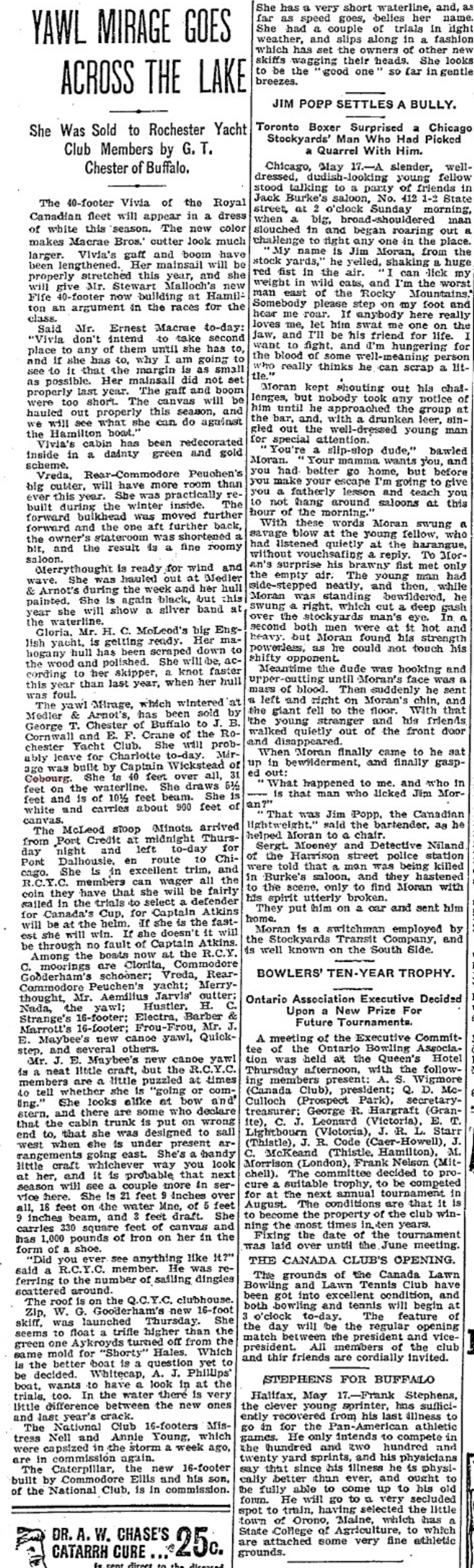 1901-05-18 Yacht Racing -Mirage built by Cpt Wickstead of Cobourg-TO Star